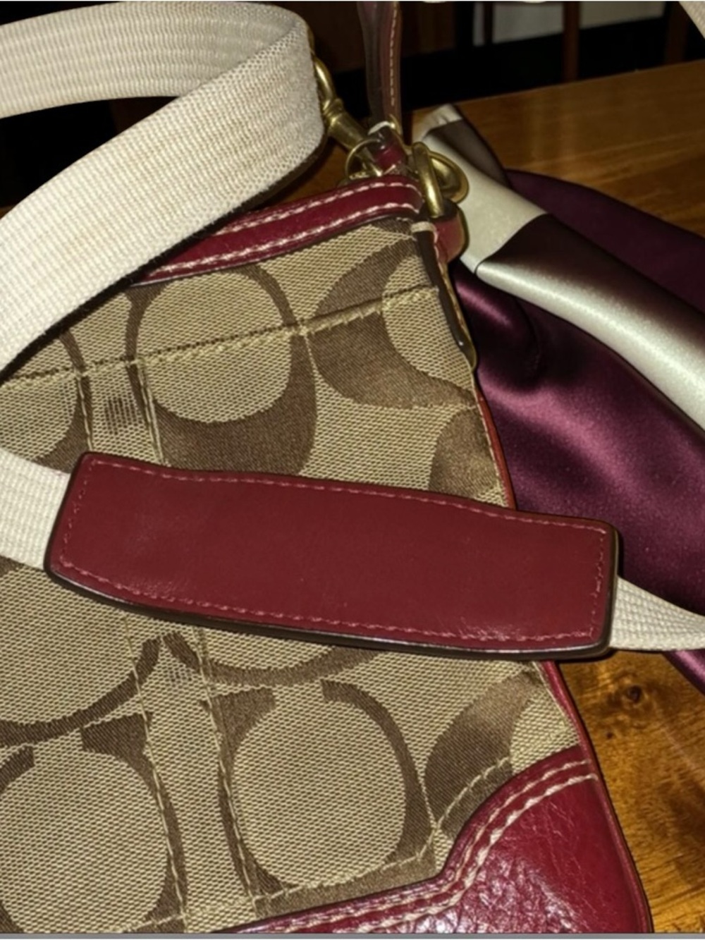 Coach Y2K Signature Stripe Swingpack Crossbody Khaki Brown Red Canvas Leather - Picture 4 of 9
